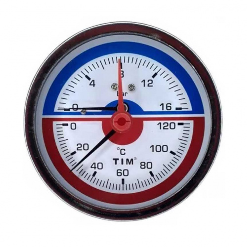 Термоманометр аксиальный 16 бар 80 мм TIM